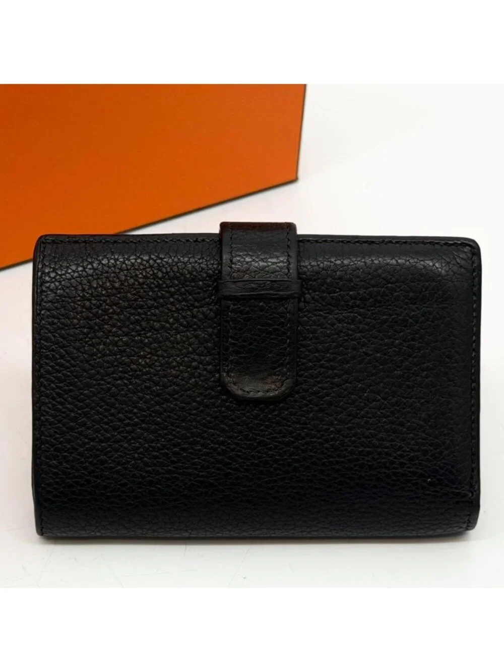 Hermes Jura Togo Bearn Black Leather Compact Bifold Wallet